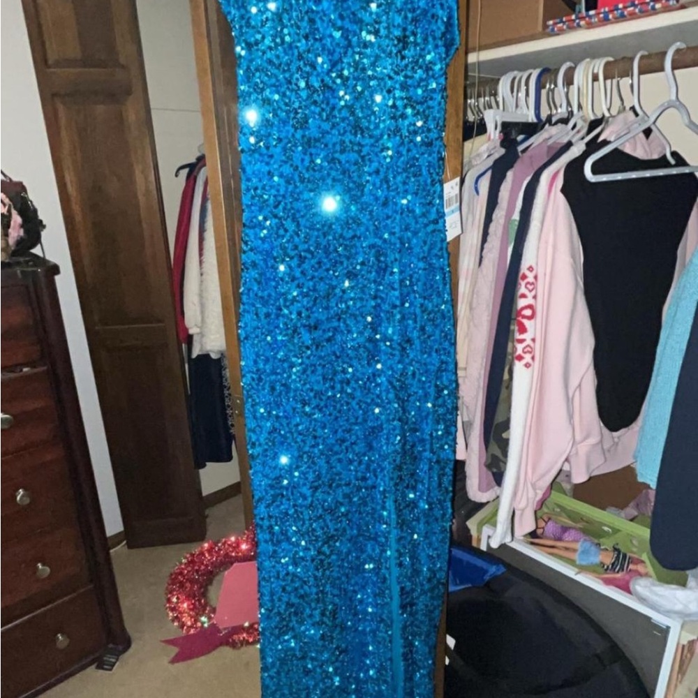 Sparkling Blue Sequin Prom Dress